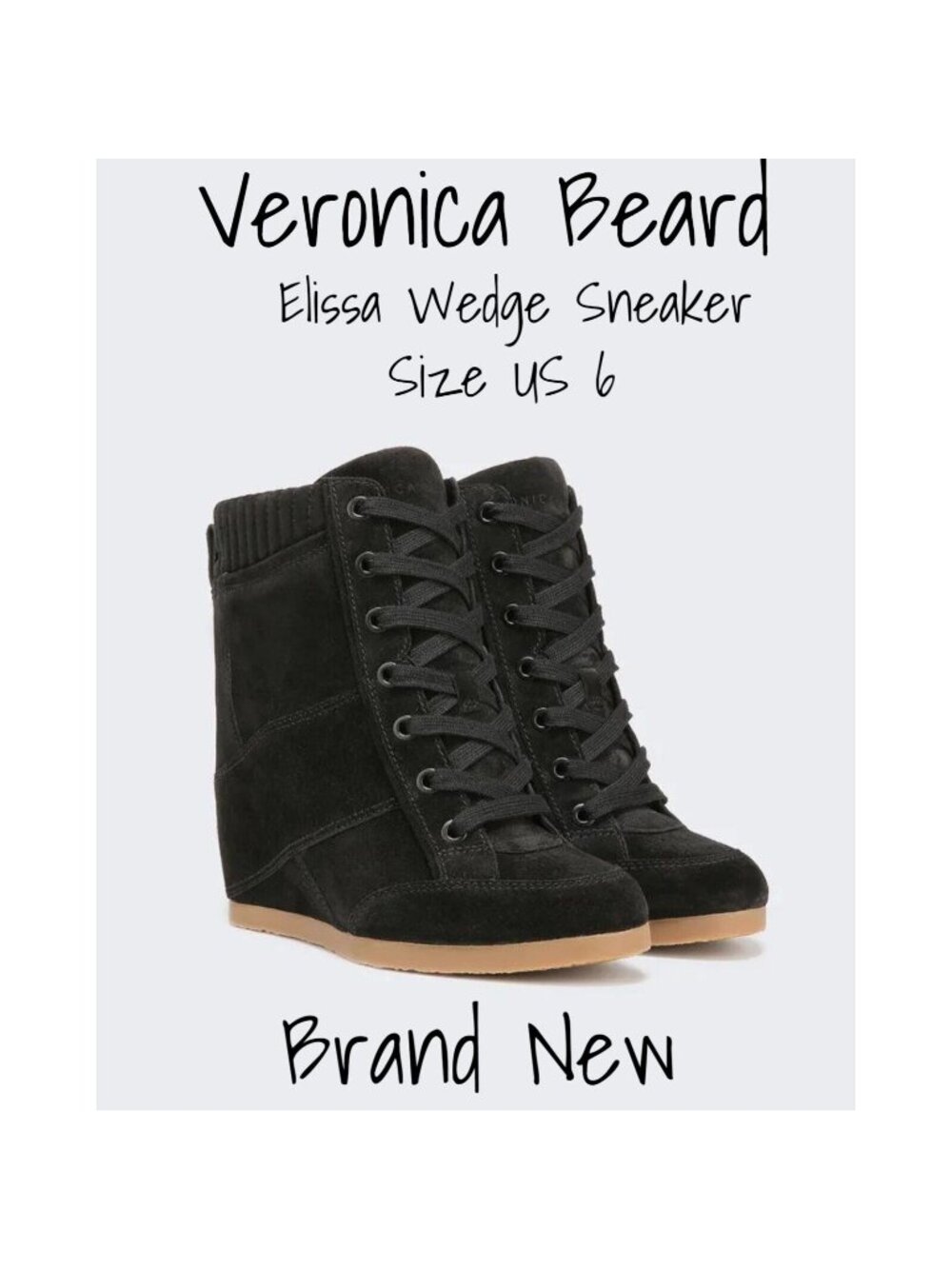 Veronica Beard Suede Wedge Ankle Bootie Sneaker Black Size 6 US Brand New